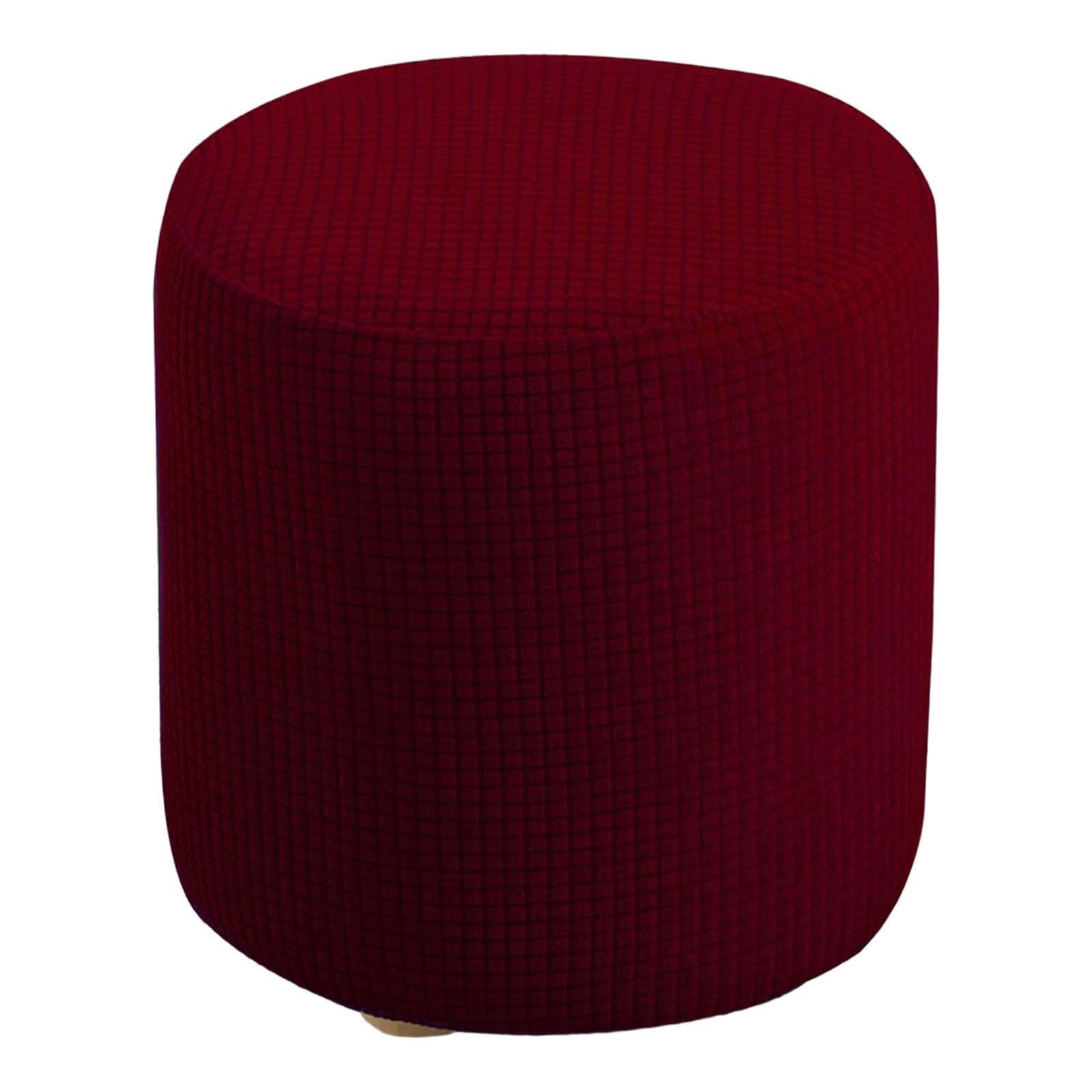 Zanthicia Elastic Ottoman Slipcover Footstool Fit Soft Stretch Enhances Living Room Environment Durable And Long Lasting Round Ottoman Slipcover Stool Furniture, Red Wine Round Chair Cover, 25-32cm