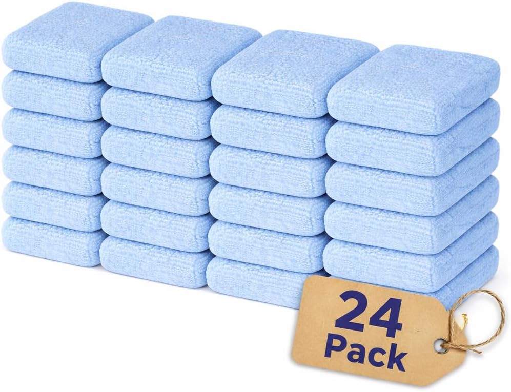 Microfiber Car Wax Applicator Pad, 5" x 3.75" x 1" – Reusable, Scratch-Safe Foam & Plush Microfiber, Washable Detailing Pads (48 Pack)