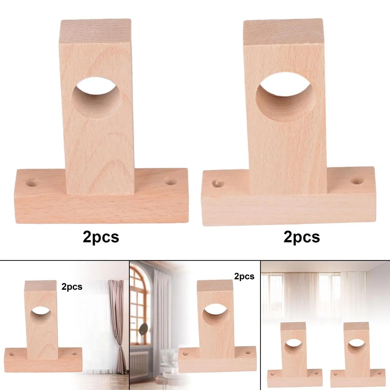 Support Tringle Rideaux 2X Embouts de Tringle à Rideau en Bois