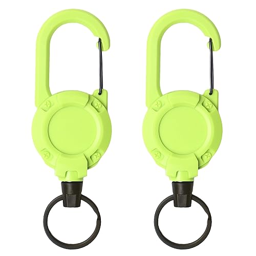 Heavy Duty Carabiner Badge Holder with Retractable Clip,Multitool Tactical ID Badge Reel with 23.6” Steel Retractable Cord for Men and Women(Grass Green 2 Pack) - Green Holders