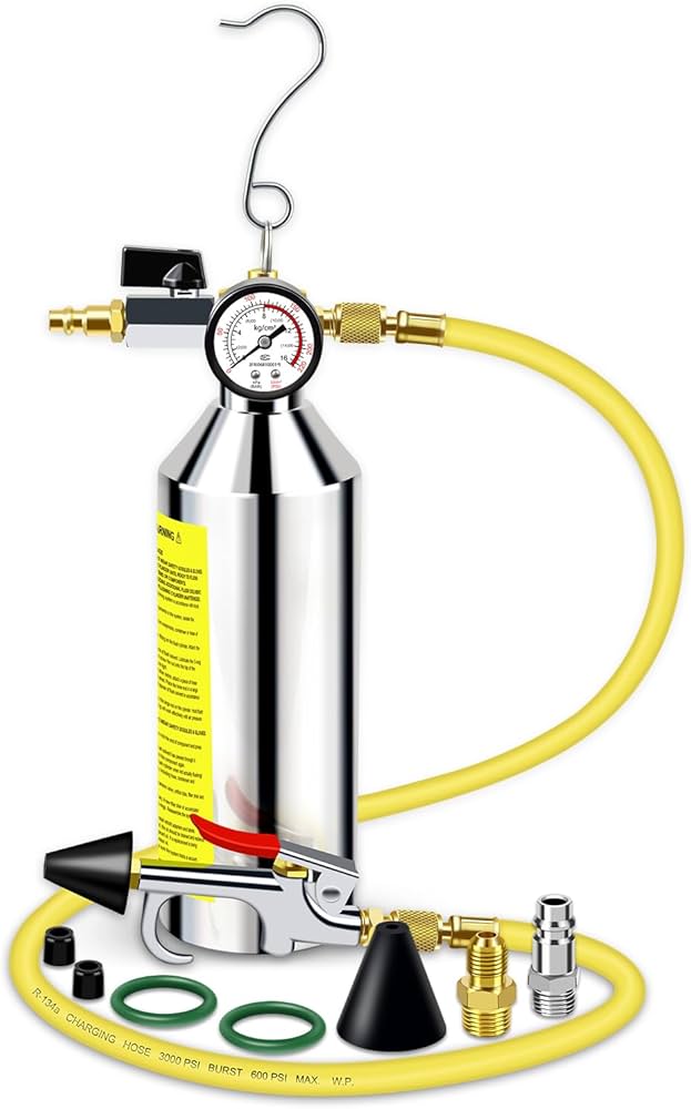 FOUR UNCLES AC Flush Kit - Air Conditioner System Cleaning Tool Set With Stainless Steel Canister And Nylon Hose & Flushing Spray Gun For R134a R12