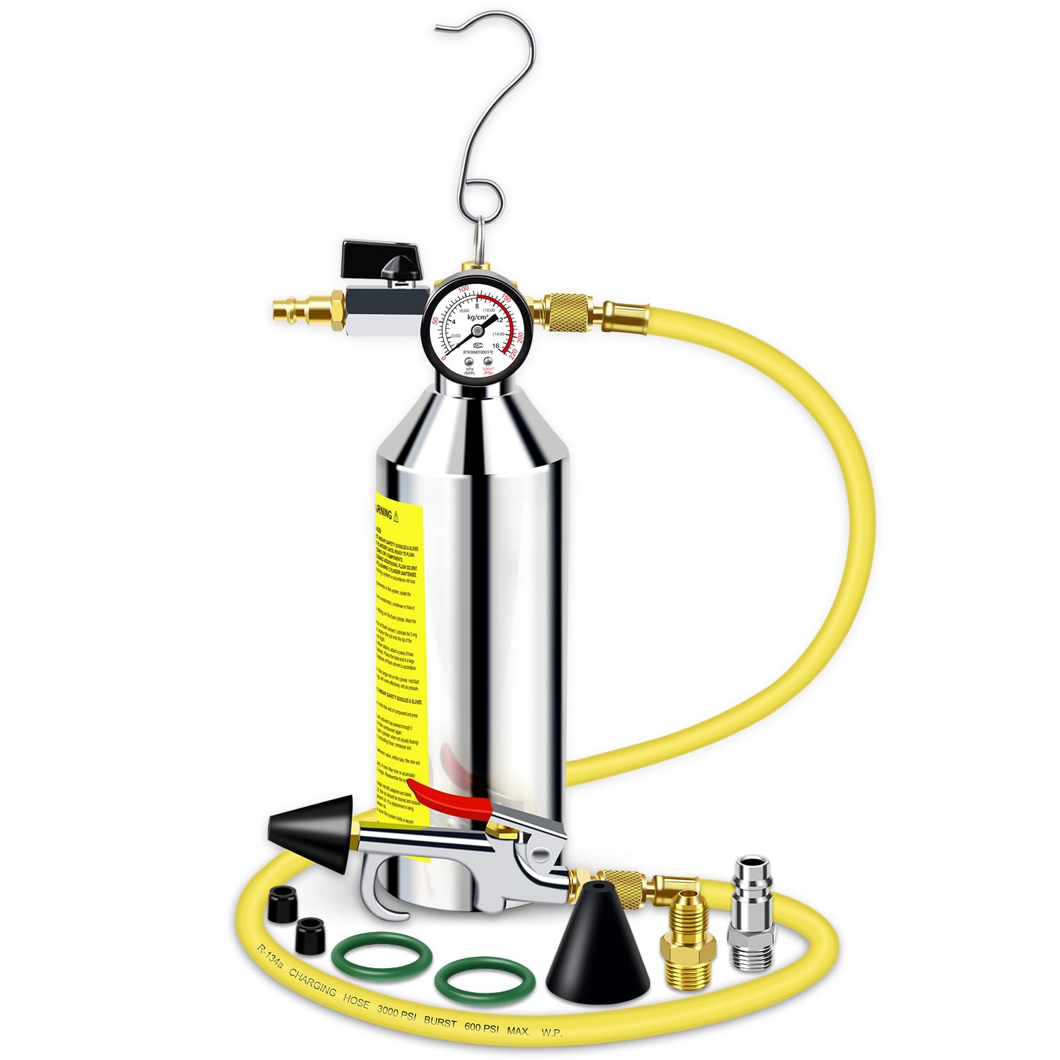 ADAFIRST AC Flush Kit, Automotive Air Conditioner System Clean Canister Flushing Gun Tool Set for Cleaning Auto R134A R404A R410A HVAC Hose Condenser Evaporator, with 220PSI Gauge Air Plug Fittings