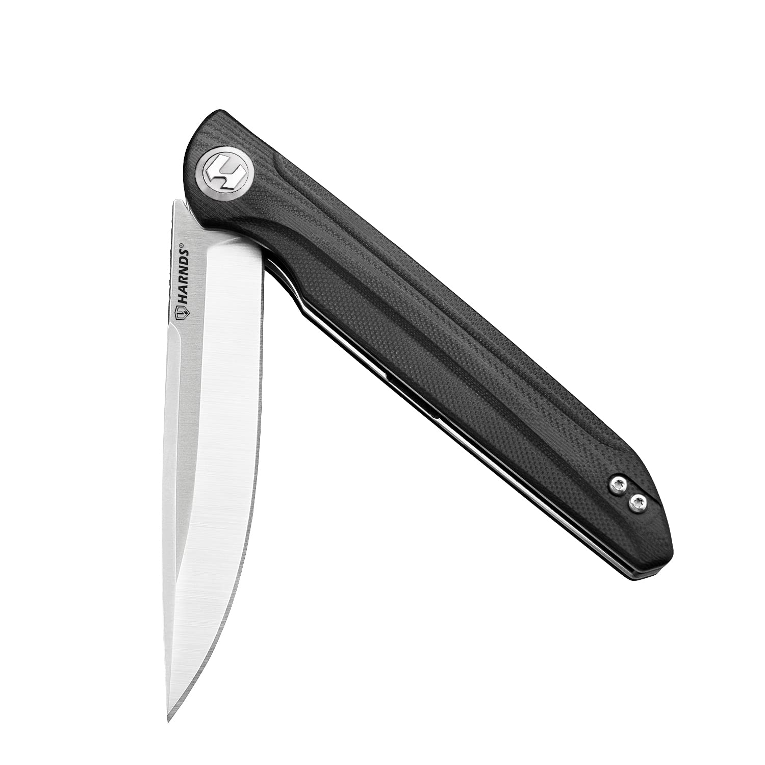 Harnds Cuchillo plegable para exteriores Assassin Sandvik 14C28N Cuchillo de caza para camping con mango G10 Acabado de la hoja satinado Cuchillo plegable (Negro y satinado/Schwarz+Satin)