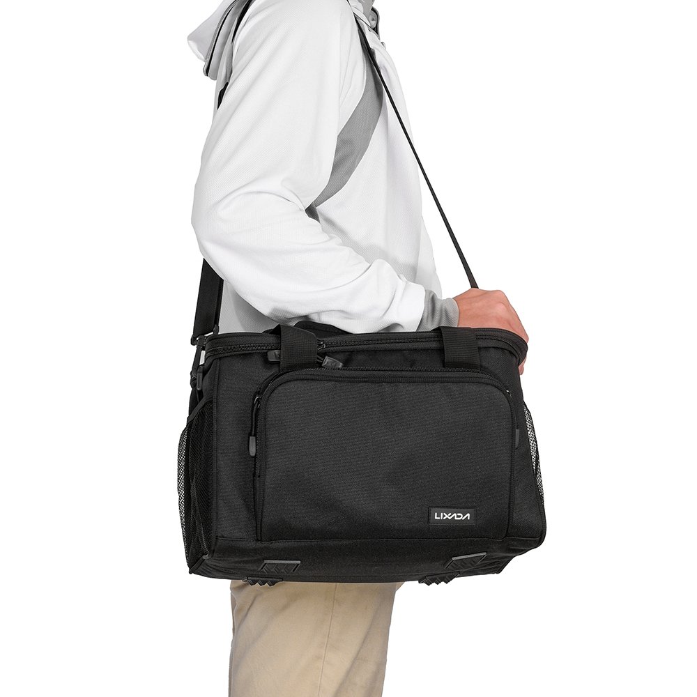 Lixada Portable Canvas Fishing Shoulder Bag - Fishing Tackle & Lure Reel Case, Black - Image 3