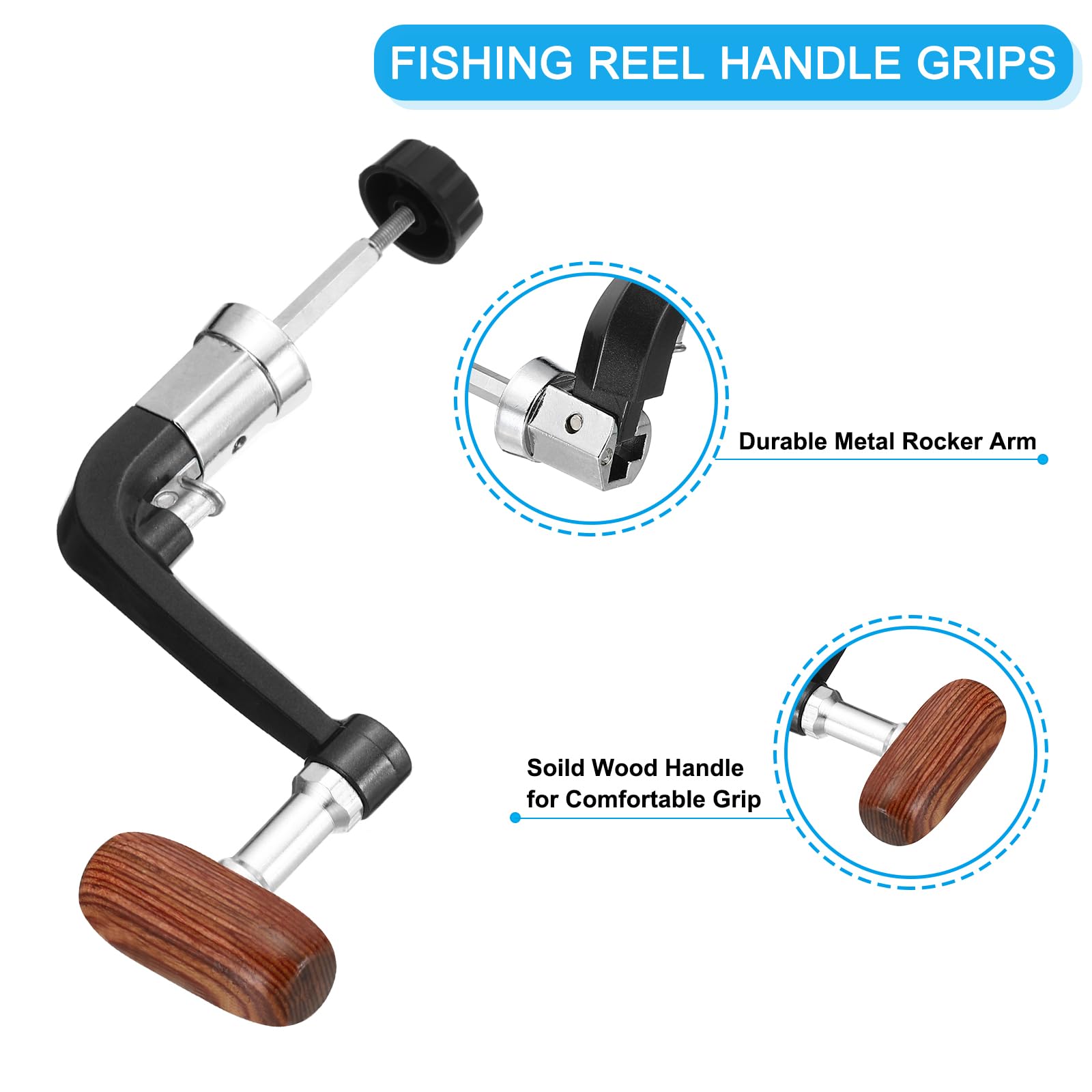 Poignée De Moulinet De Pêche PATIKIL - Lot De 2 Manivelles Métal + Bois Pour Séries 5000-7000 - Bras Rotatif Pliable à 90°
