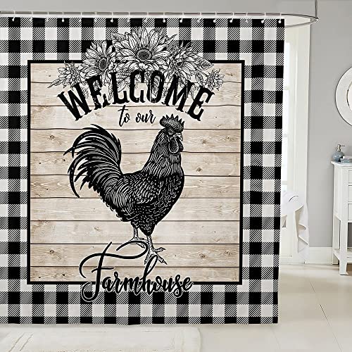 Castle-Fairy-Farmhouse-Chicken-Shower-Curtains-Home-DecorSunflowers-Floral-Animal-Bath-CurtainRetro-Board-Black-White-Plaid-Cloth-Waterproof-Fabric-Bath-Room-Decor-Set-with-Hooks-72Wx72L-inch Castle Fairy Farmhouse Chicken Shower Curtains Home DecorSunflowers Floral Animal Bath CurtainRetro Board Black White Plaid Cloth Waterproof Fabric Bath Room Decor Set with Hooks 72Wx72L inch