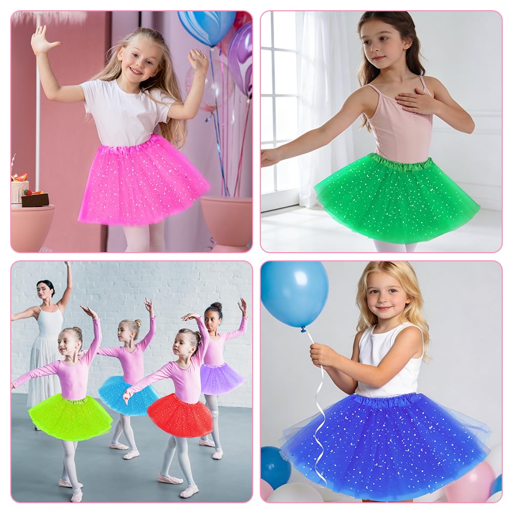 Tutu Elástico Tul 30 cm 3 Capas Falda Ballet para Niña Fiesta Baile Lentejuelas