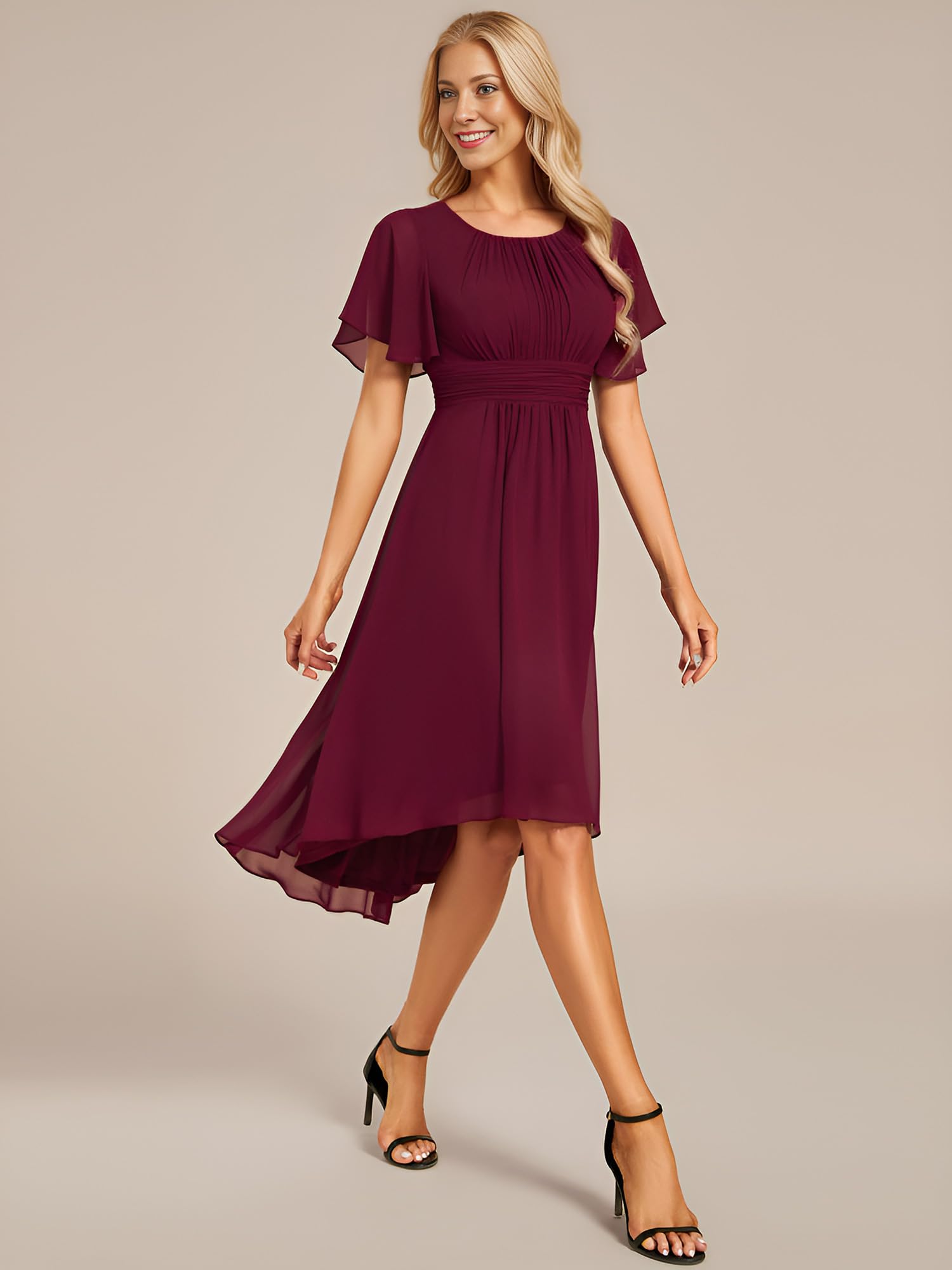 Ever-Pretty Cocktailkleid Elegant mit Rundhals Chiffon Abendkleid Kurz für Hochzeit als Gast Abschlussball Abendfeier EG02053-CO