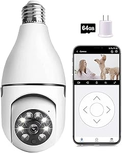 Light Bulb Security Camera, 1080P Wireless 2.4GHz/5GHz WiFi Outdoor Home Security Camera, 360° with Night Vision Light Socket Camera (1 Pack) asin的图片