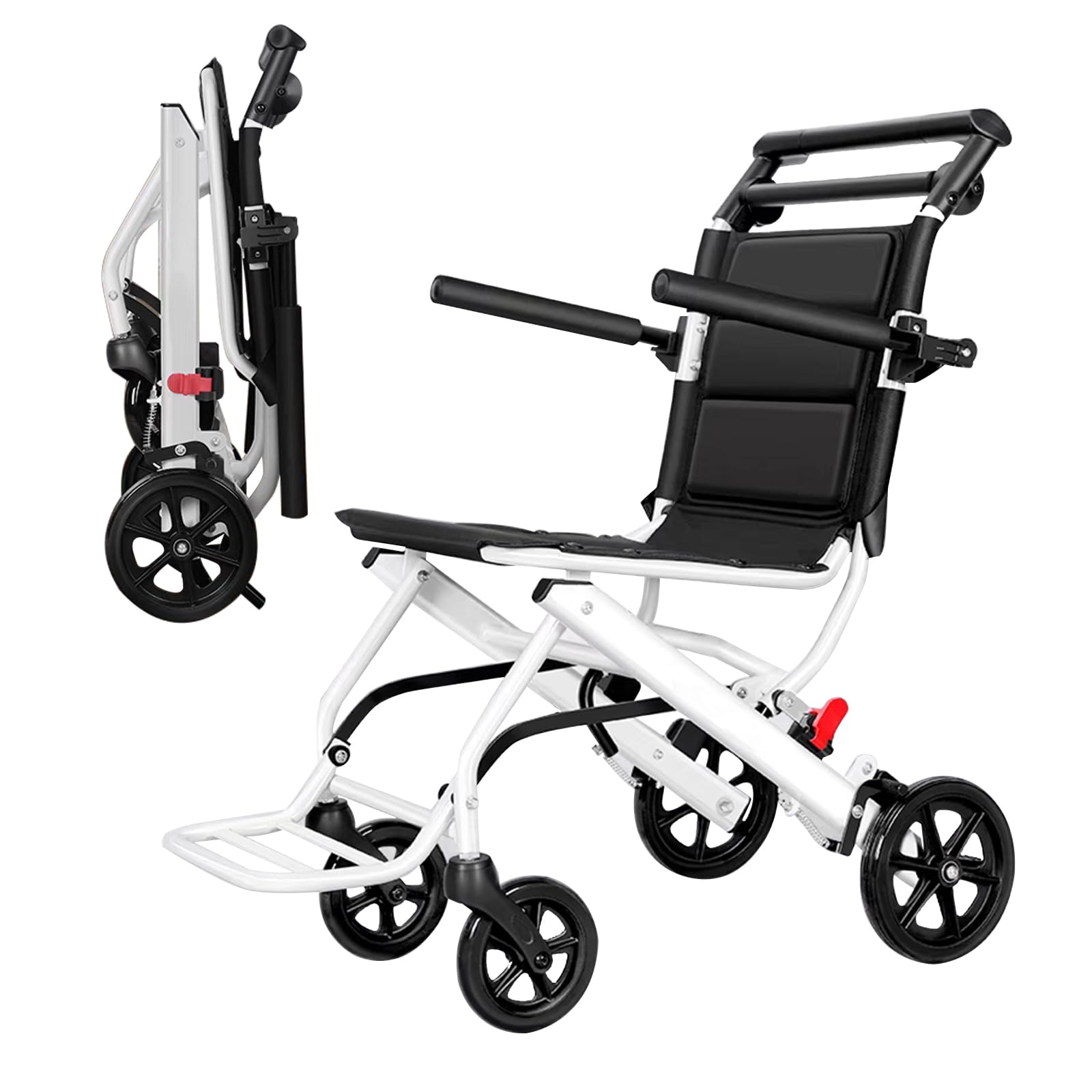 Silla de ruedas plegable de traslado,Silla de ruedas de aluminio para viajes, Silla de ruedas de tránsito,Sillas de Ruedas Adulto para Exterior,Ligera, Cinturón seguridad(Rear wheel 20cm/8in)