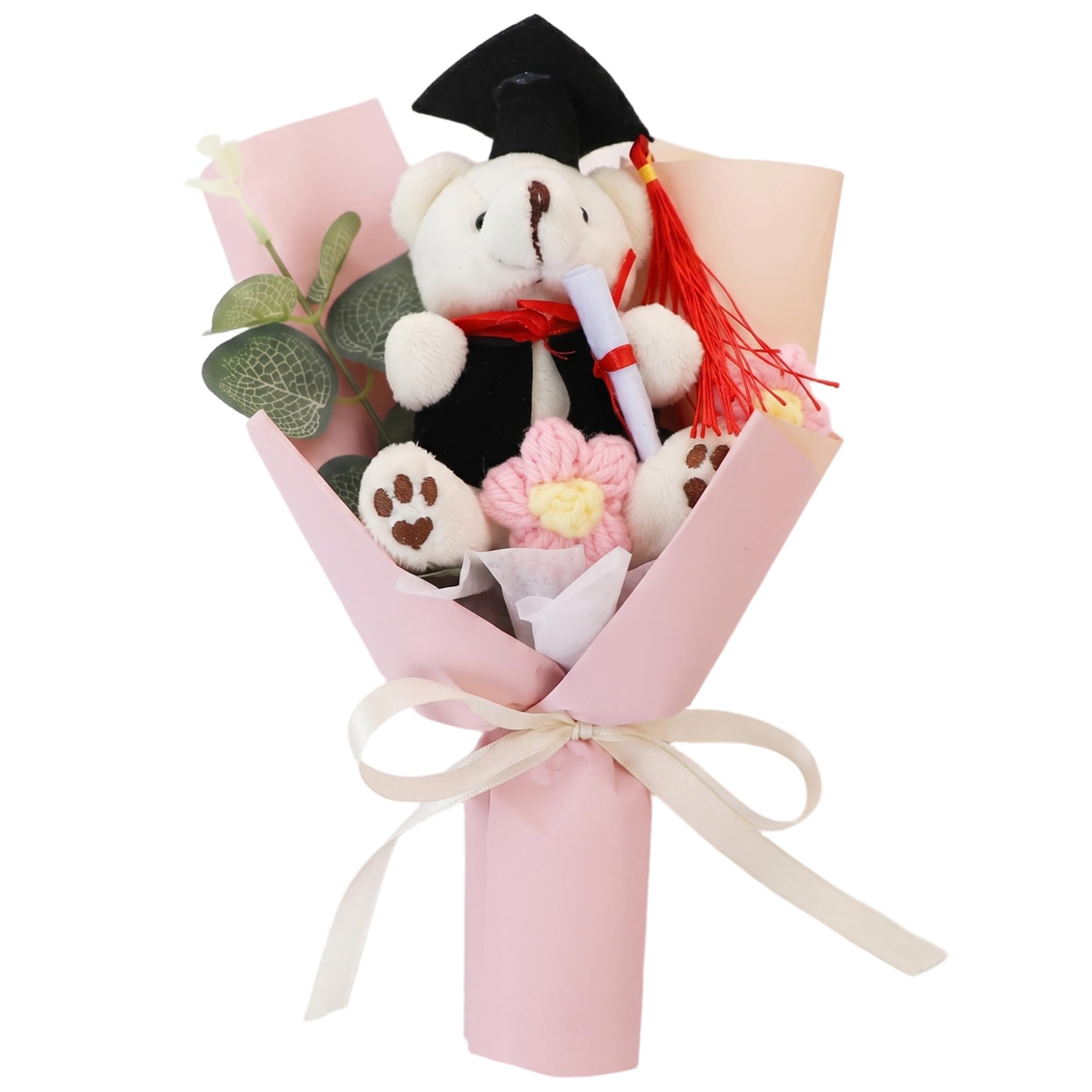 Xoeryoy Graduation Crochet Bouquet, Graduation Bouquet With Hand-knitted Flowers & Grad Bear for Daughter Son Party Favors