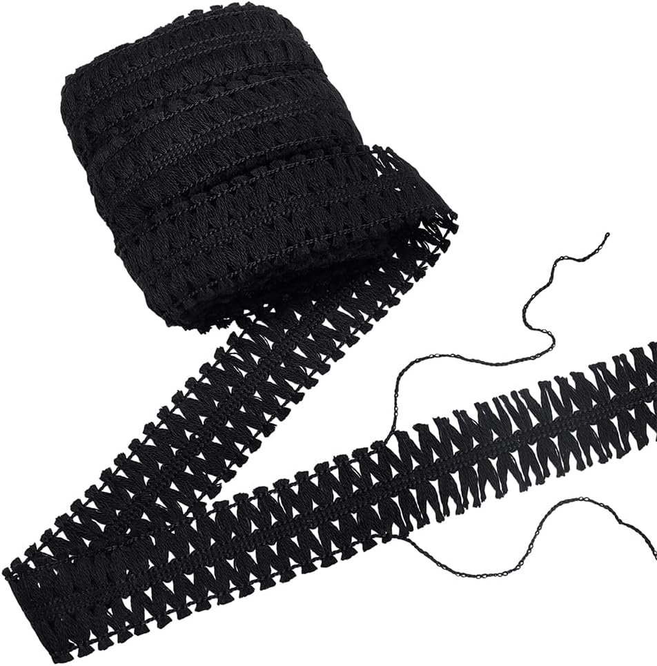 PH PandaHall 10.9 Yard Cotton Fringe Trim Tassel Trim 1-5/8 inch Wide Black Sewing Fringe Trims Ribbon for DIY Sewing Craft Clothing Pillow Lamp Shade Halloween Home Decor