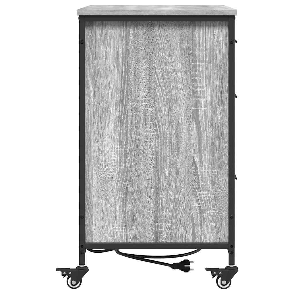 Armadio con stazione di ricarica con ruota, grigio Sonoma, 76 x 41 x 72 cm, armadietto per ufficio, armadietto per soggiorno, ufficio