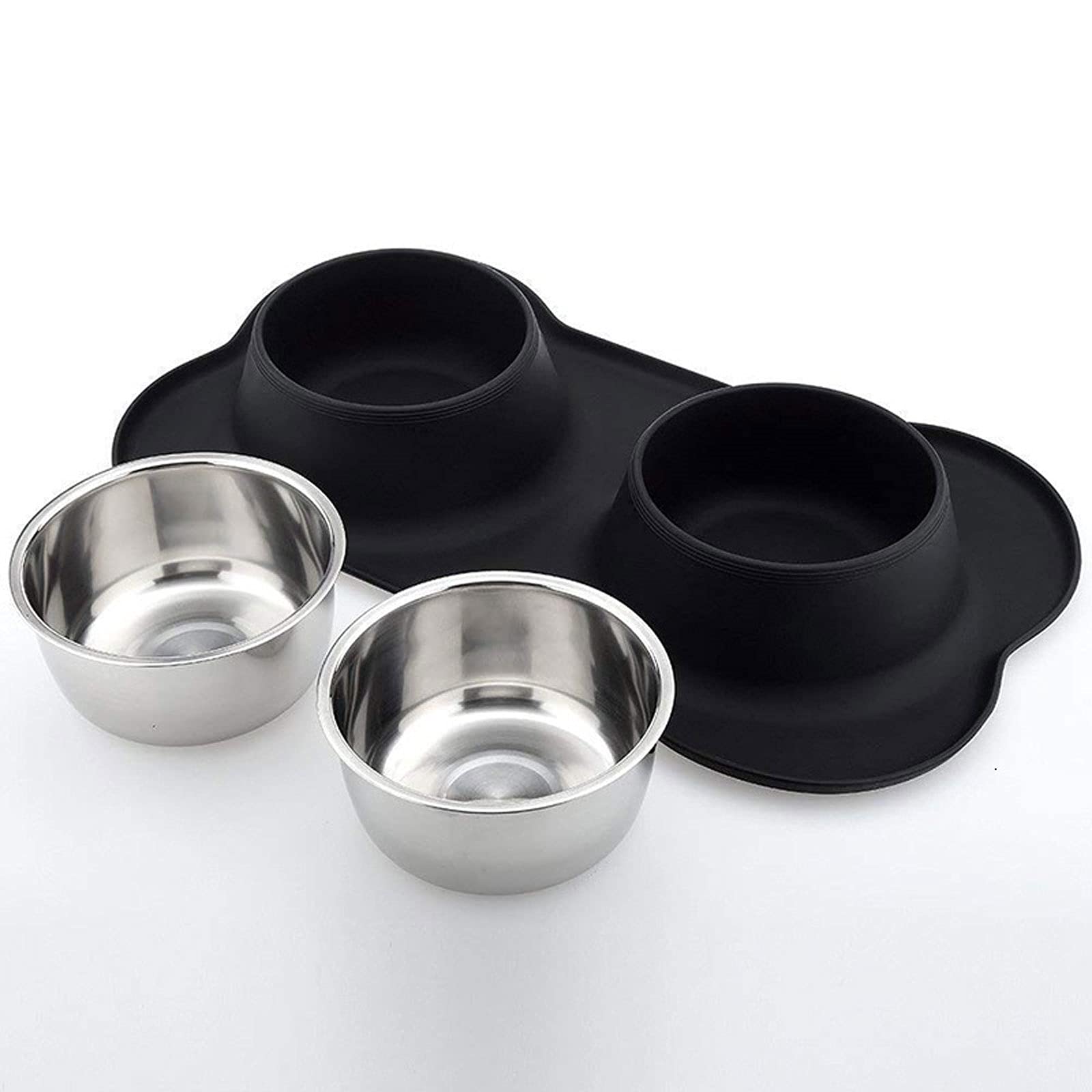 RTHGTFGW Comedero Perro Cuenco de Doble Perro Antideslizante con Estera de Silicona Acero Inoxidable Sin derrame Pet Pet FEINTING Bowing Agua PRODUCTOR Alimentador de Alimentos (Size : S)