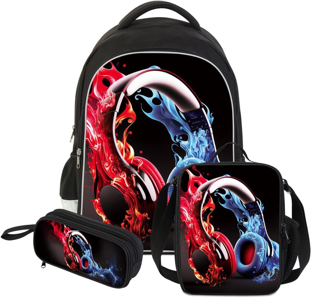 ZRENTAO 3 Pcs Kids Backpack, 3D Reflective Cartoon, 600D Polyester & Dual Zippers, 17" Bookbag with Ergonomic Design for boys & girls age 6-18, Headphone Space Style for school Children Kids