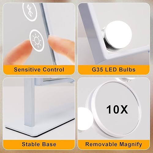 Miniatura 5 de FENCHILIN Espejo de tocador blanco Hollywood con luces, 9 bombillas regulables, espejo de maquillaje con control táctil inteligente para sala