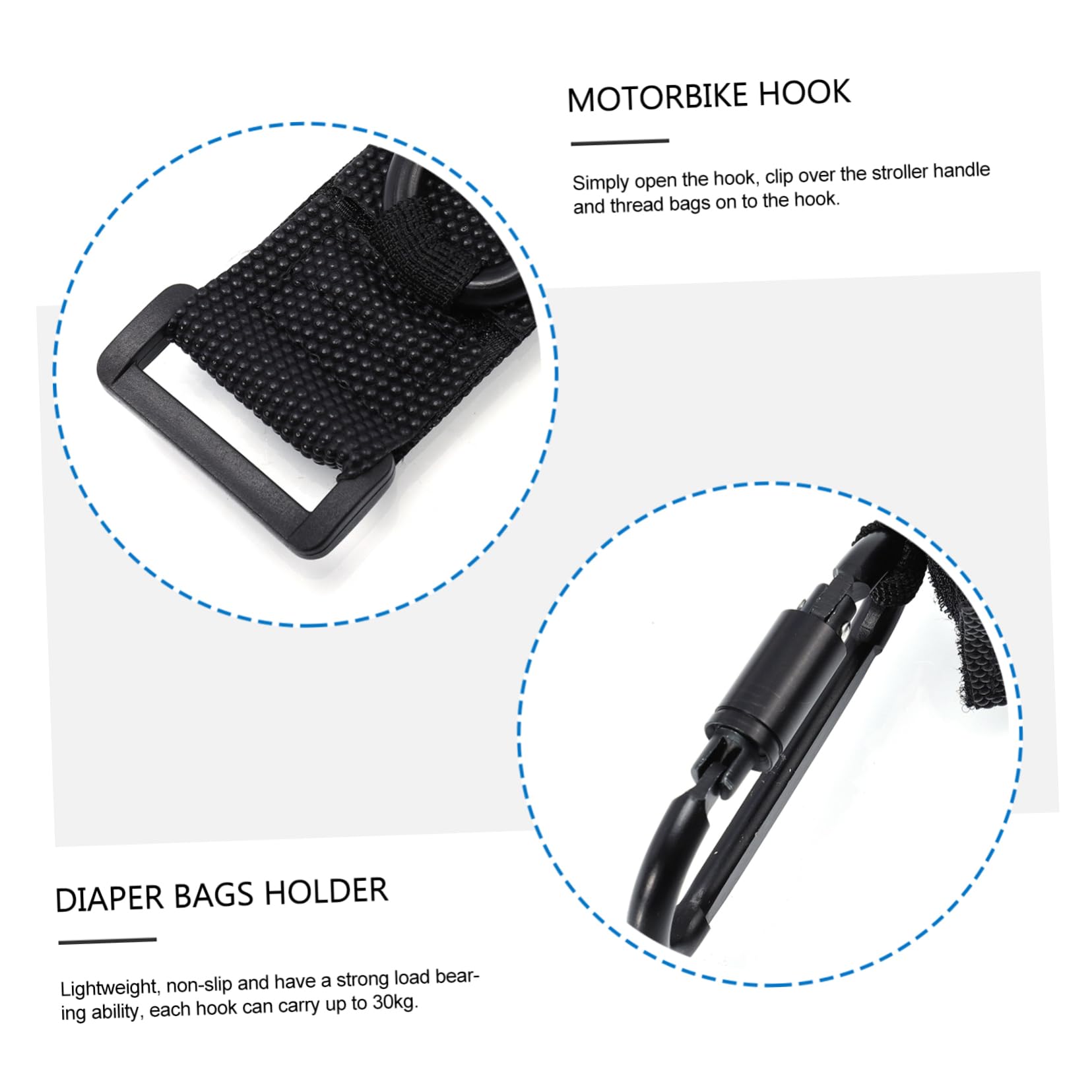 Yardwe 14 Piezas Ganchos Antideslizantes para Carrito Unidades Colgadores Delanteros sin Taladro para Bolsas y Pañaleras Aptos para Manillar de Cochecito y Moto Soporte Práctico para