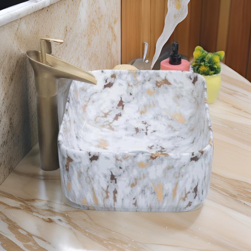 SEA SHORE IMPORTED Premium Designer Table Top Ceramic Wash Basin/Vessel Sink with Slim Rim Counter Top for Bathroom (41x31x15 CM, White Gold Spot) (B0CSW27Y33) Amazon Price History, Amazon Price Tracker