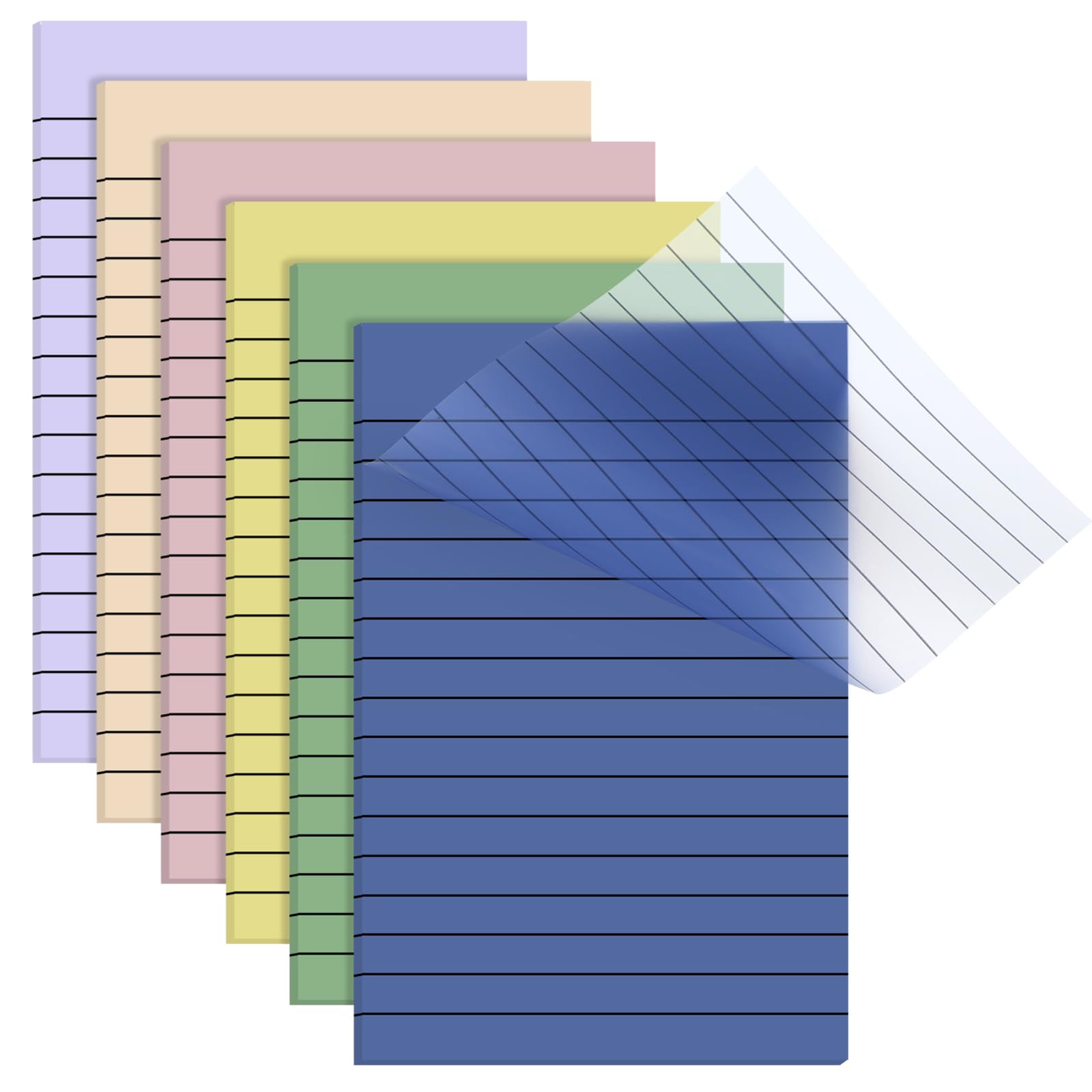 Yinder Transparente Haftnotizen, durchsichtig, liniert, selbstklebend, Geschenk für Bibel-Tabs, Bücher, Schulbedarf, Büro, 10,2 x 15,2 cm, 6 Stück, 180 Blatt