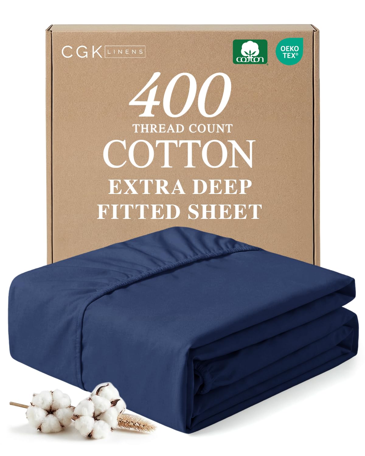 king 400 thread count cotton fitted sheet - hotel quality 100% cotton - soft & wrinkle free - deep pockets - fits mattress perfectly with no pop-off elastic - one fitted bottom sheet only - navy blue
