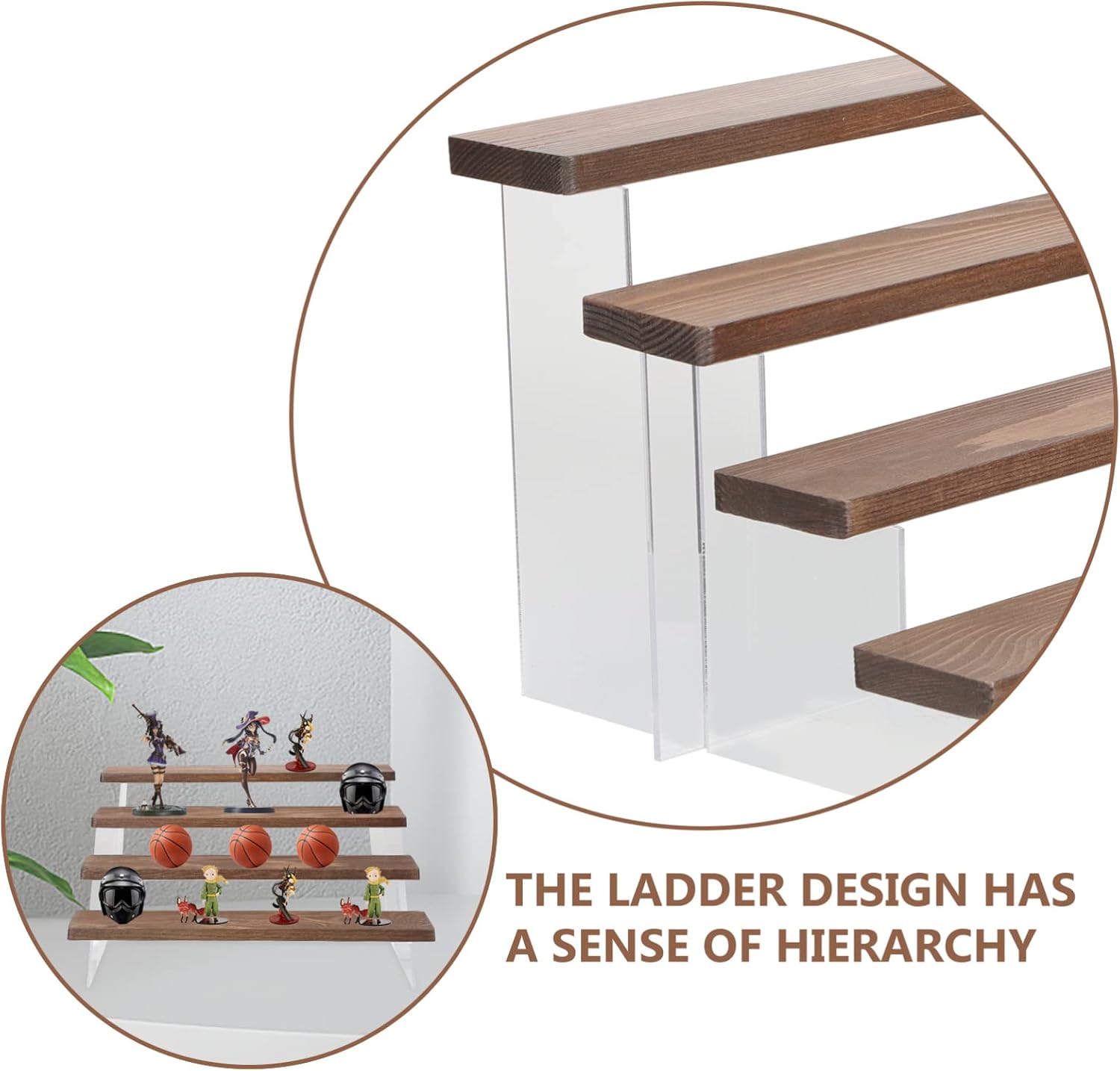 Unomor 4tier Figurine Display Stand Acrylic Models Toys Rack Wooden Storage Rack Side Table Sturdy Construction Easy Assembly