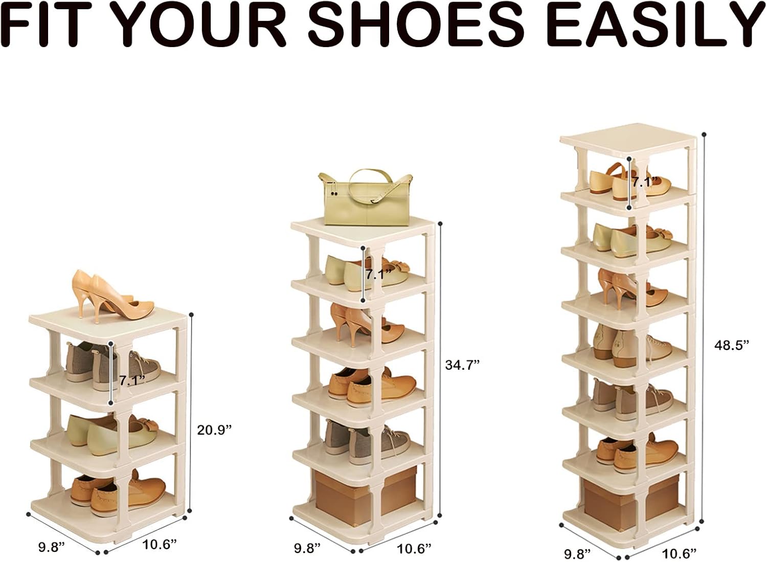 Tall Shoe Rack Narrow Vertical Shoe Rack Skinny Shoe Tower Small Corner Shoe Organizer (White, 7-Layer)