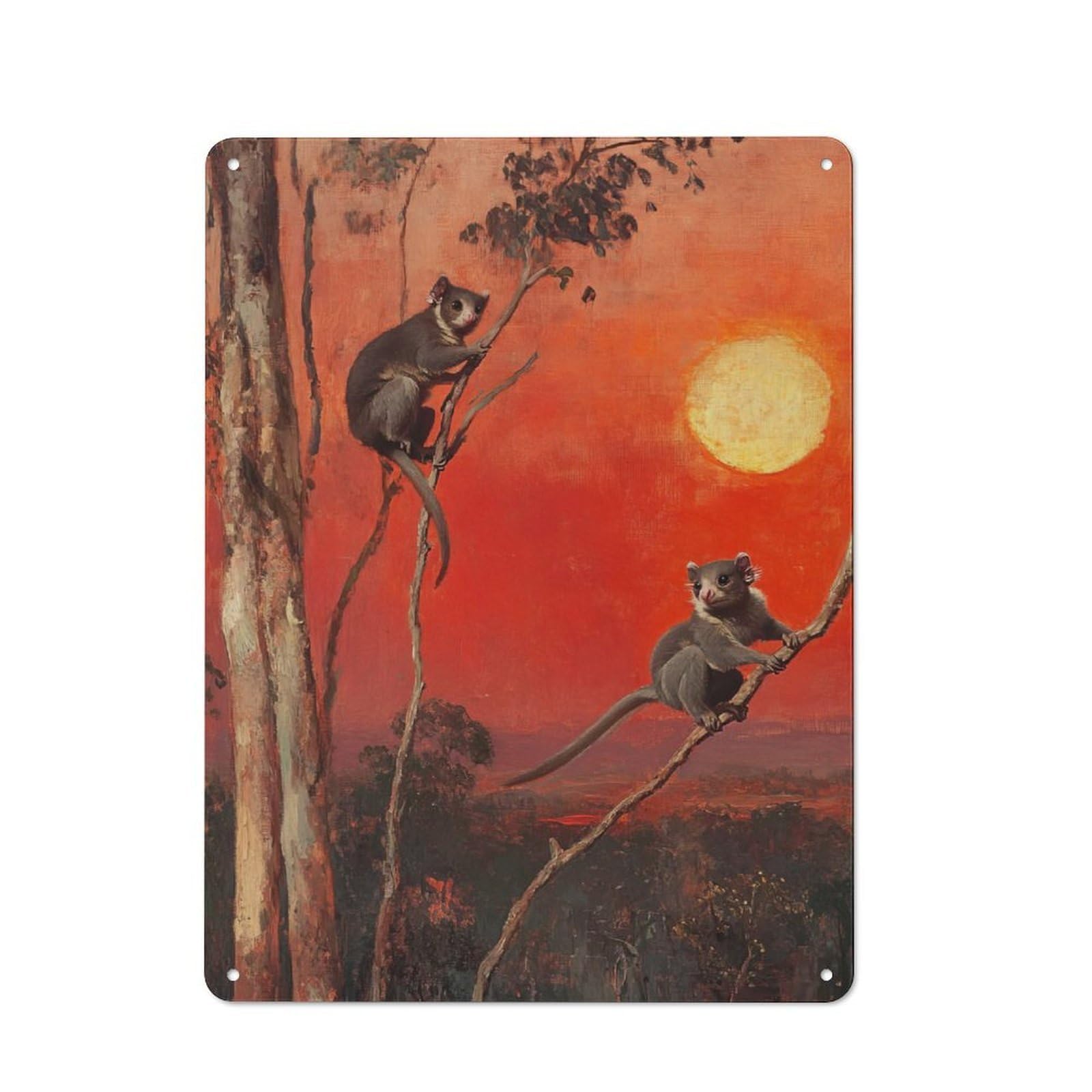 Junmoney Two Possums At Sunset Retro-Style Metal Plaque 40X30cm For Garage Or Workshop, For Garage, Workshop And Man Cave Decoration