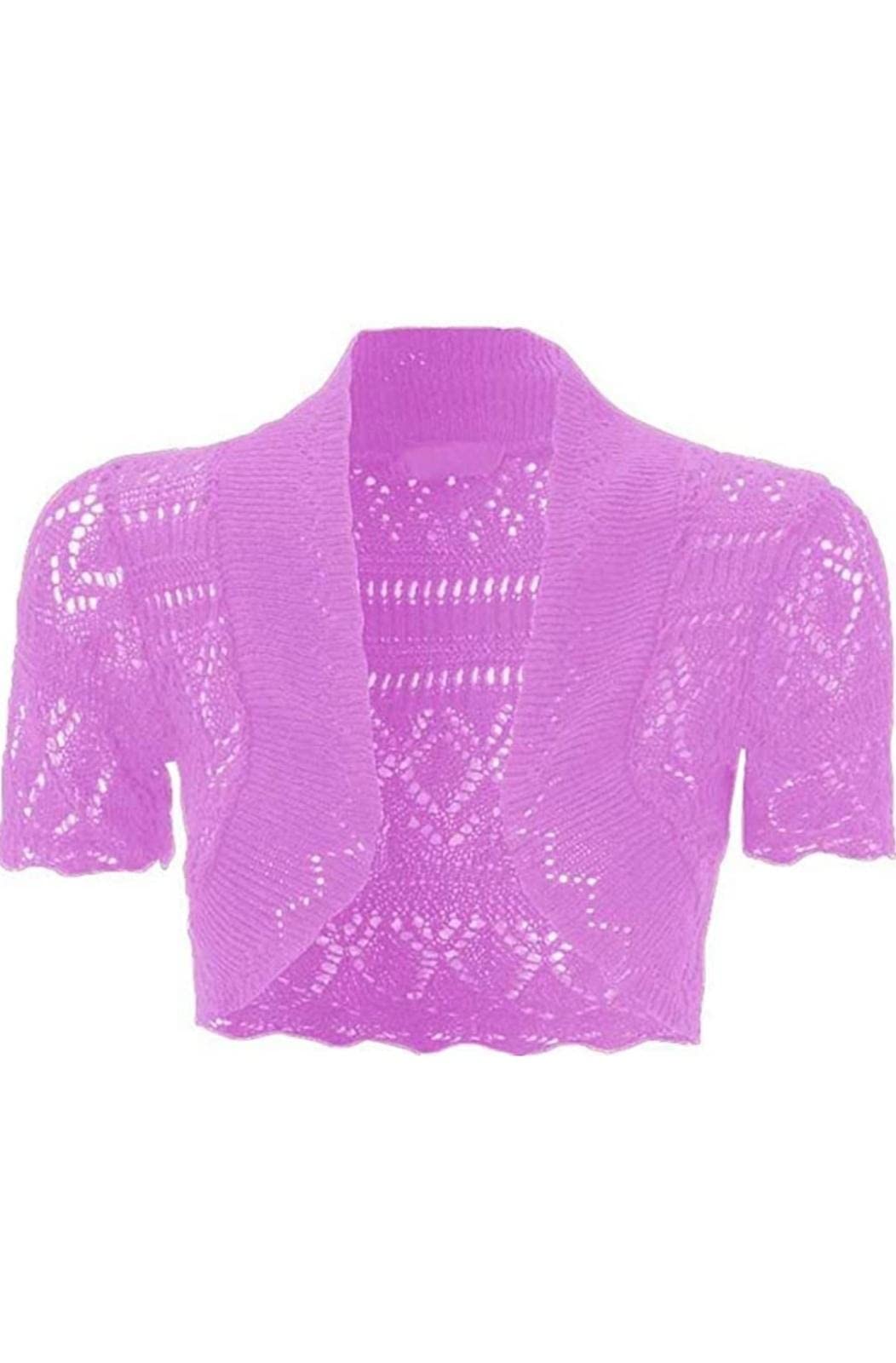 JJ CLOTHING Girls Kids Short Sleeve Crochet Knitted Bolero Shrug Top Cardigan Shrug (Lilac, 13 Years)