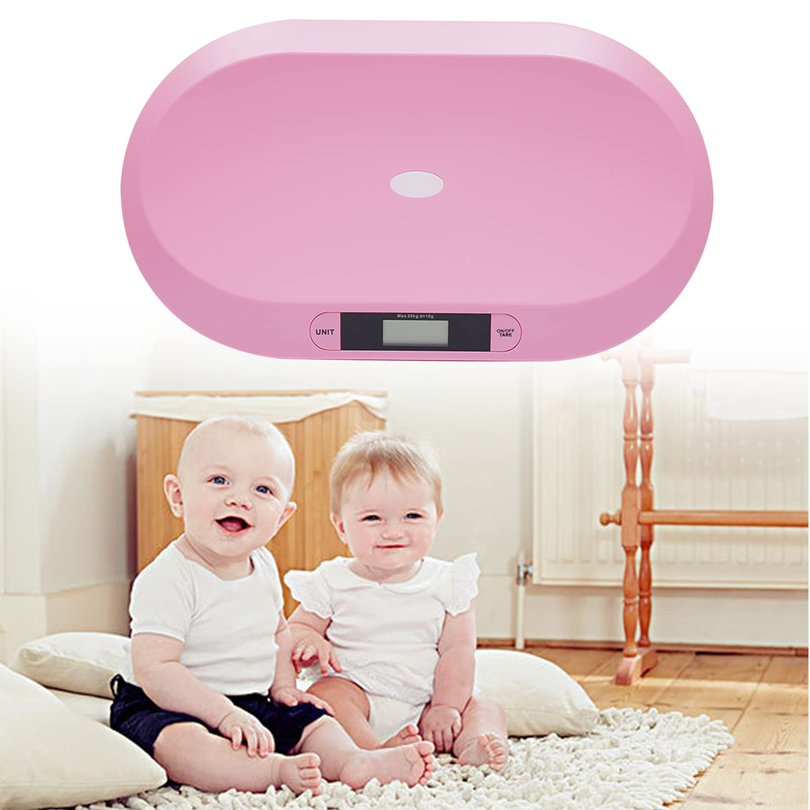 Bilancia digitale per bambini, fino a 20 kg, con indicatore LED, con funzione di spegnimento automatico e tara, per cani, gatti, neonati e neonati (rosa)