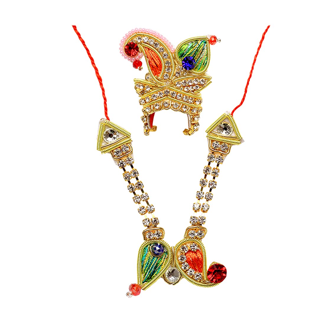 Mala Mukut Set for Laddu Gopal / Devi Maa / Radha Krishna / Indian God Goddess Haar Sringar set Deities jewellary Set for all God Idol statue Indian Jewel( Size:- 0 Color :- Multicolor Golden )