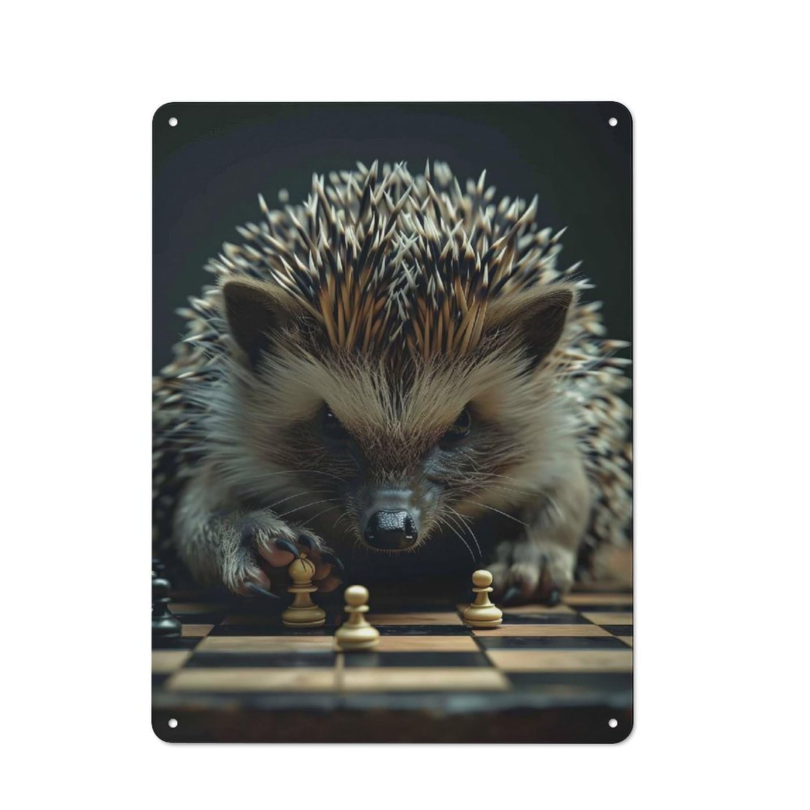 Junmoney Style-9 Hedgehog Chess Retro Tin Wall Plaque 40X30cm For Hobby Room Or Studio, For Garage, Workshop And Man Cave Decoration