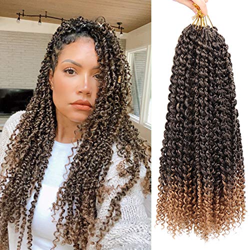 1 Pack Passion Twist Crochet Hair 18 Inch Bohemian Curly Braids Water Wave Hair for Passion Twist Braiding Hair 22 Strands/pack Synthetic Fiber Hair Extensions (#1B/27)