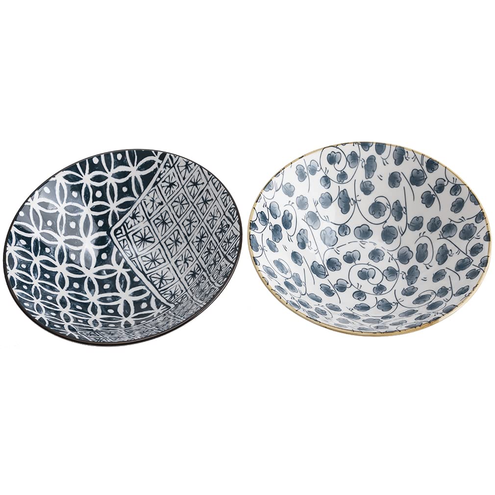 lachineuse - Cofanetto 2 ciotole in stile giapponese blu (diametro 20,5 cm) - Formato XXL - Ciotole per riso, colazione e zuppa - motivi tradizionali Zen - Ciotola asiatica giapponese asiatica -