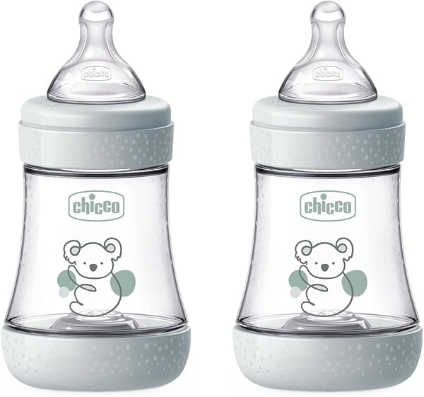 Chicco PERFECT 5, Doppio Biberon Anticolica da 150 ml, Biberon Flusso Lento da 0 Mesi + con Tettarella in Morbido Silicone, Biberon simil seno materno, Biberon anticolica per allattamento misto - 1