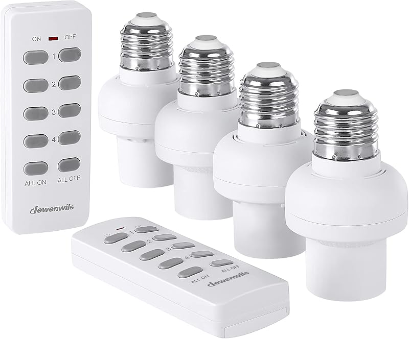 DEWENWILS Remote Control Light Socket, Wireless Light Socket Switch Kit | 2 Remote+4 Socket, No Wiring, 100FT Range, E26/E27 Base for Pull Chain Light Fixtures, ETL Listed