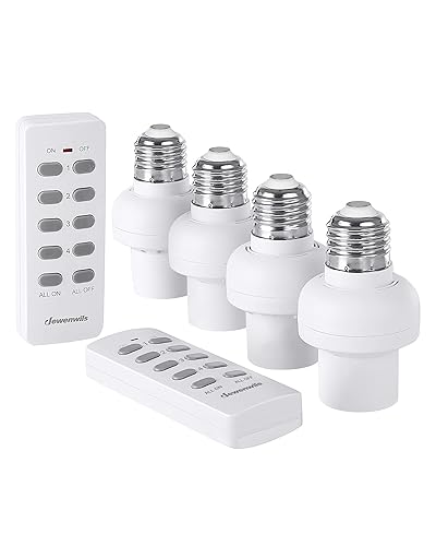 DEWENWILS Enchufe de lámpara de luz de control remoto base de bombilla E26E27 kit de interruptor de luz inalámbrico color blanco programable 4 tomas