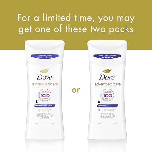 Image of Dove Advanced Care Antiperspirant Deodorant Stick Sheer Fresh for Soft, Resilient Skin, with No White Marks & 72-Hour Sweat & Odor Protection, 2.6 oz (Pack of 2)