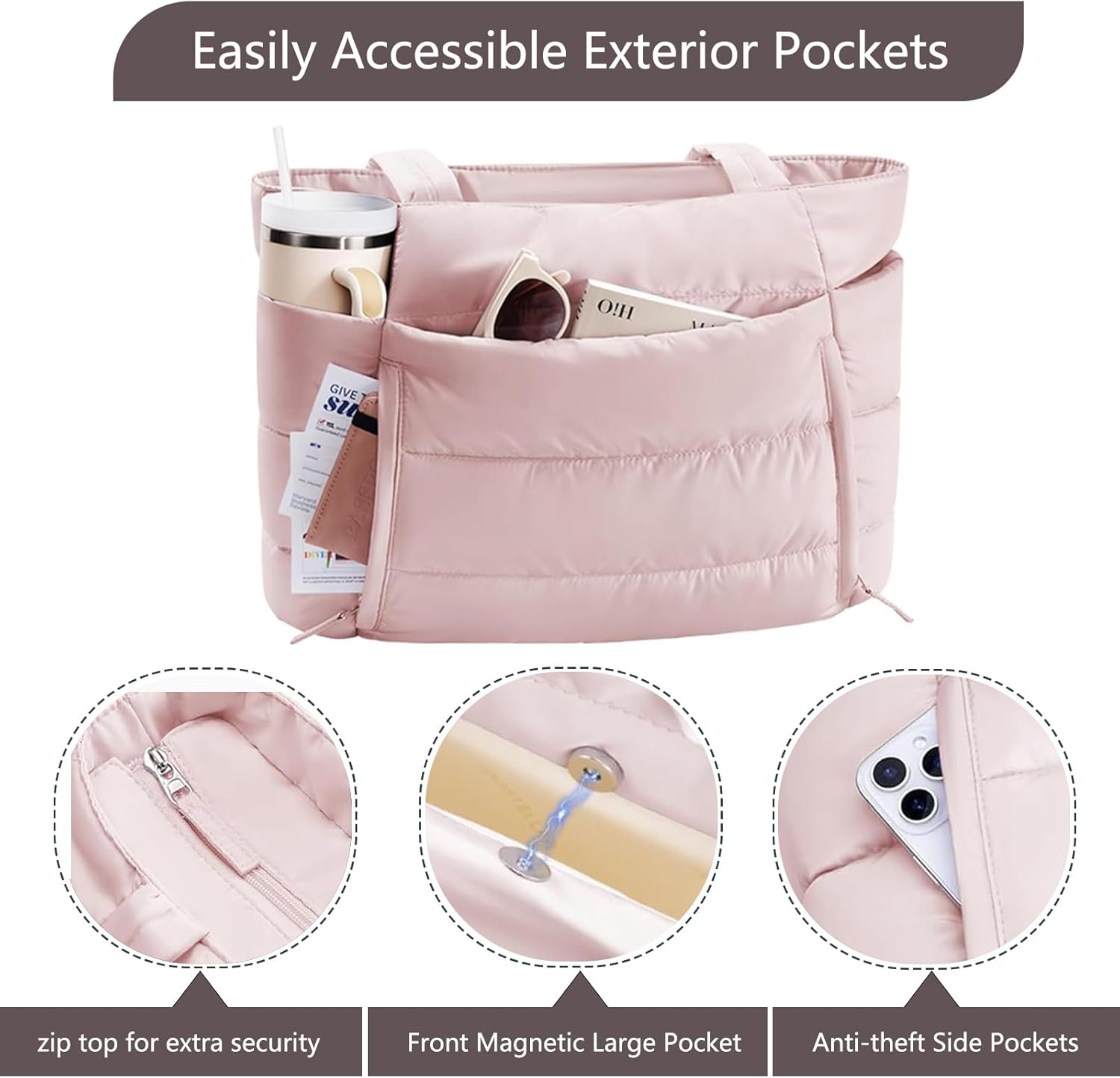 Tote Bag for Women Lightweight Tote Bag with Compartments Shoulder Bag Handbag for Travel, Work, Gym