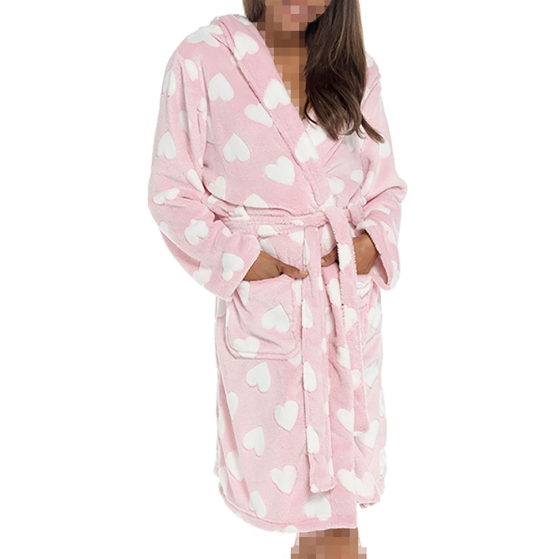 A2z Women's Pink Heart Embossed Hooded Fleece Robe Soft Fluffy Dressing Gown - Robe Lds 329 Hearts 20/22