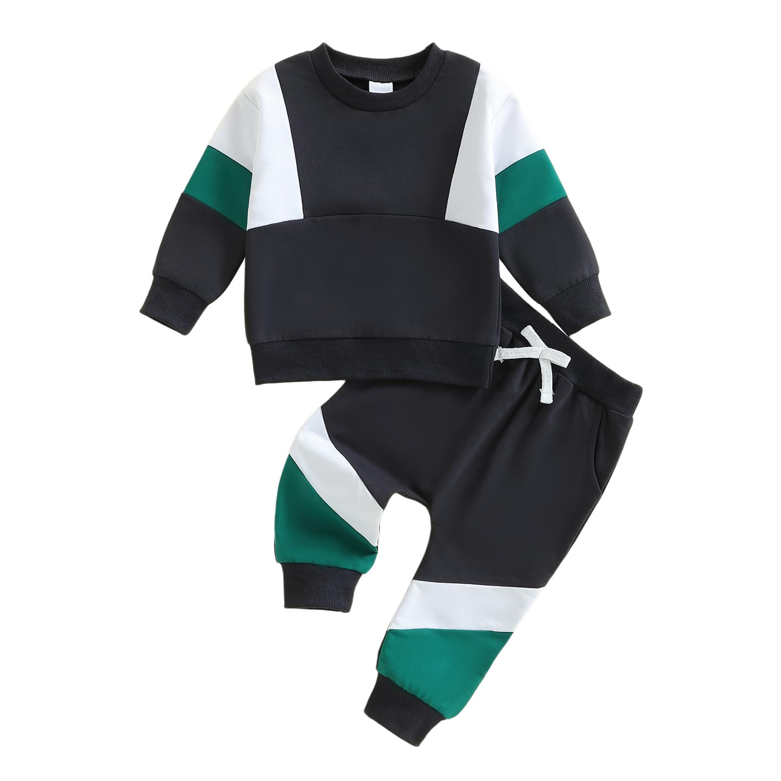 Kupretty Toddler Baby Boy Fall Winter Clothes Color Block Long Sleeve Sweatshirt Pullover Tops Joggers Pants Outfit Set
