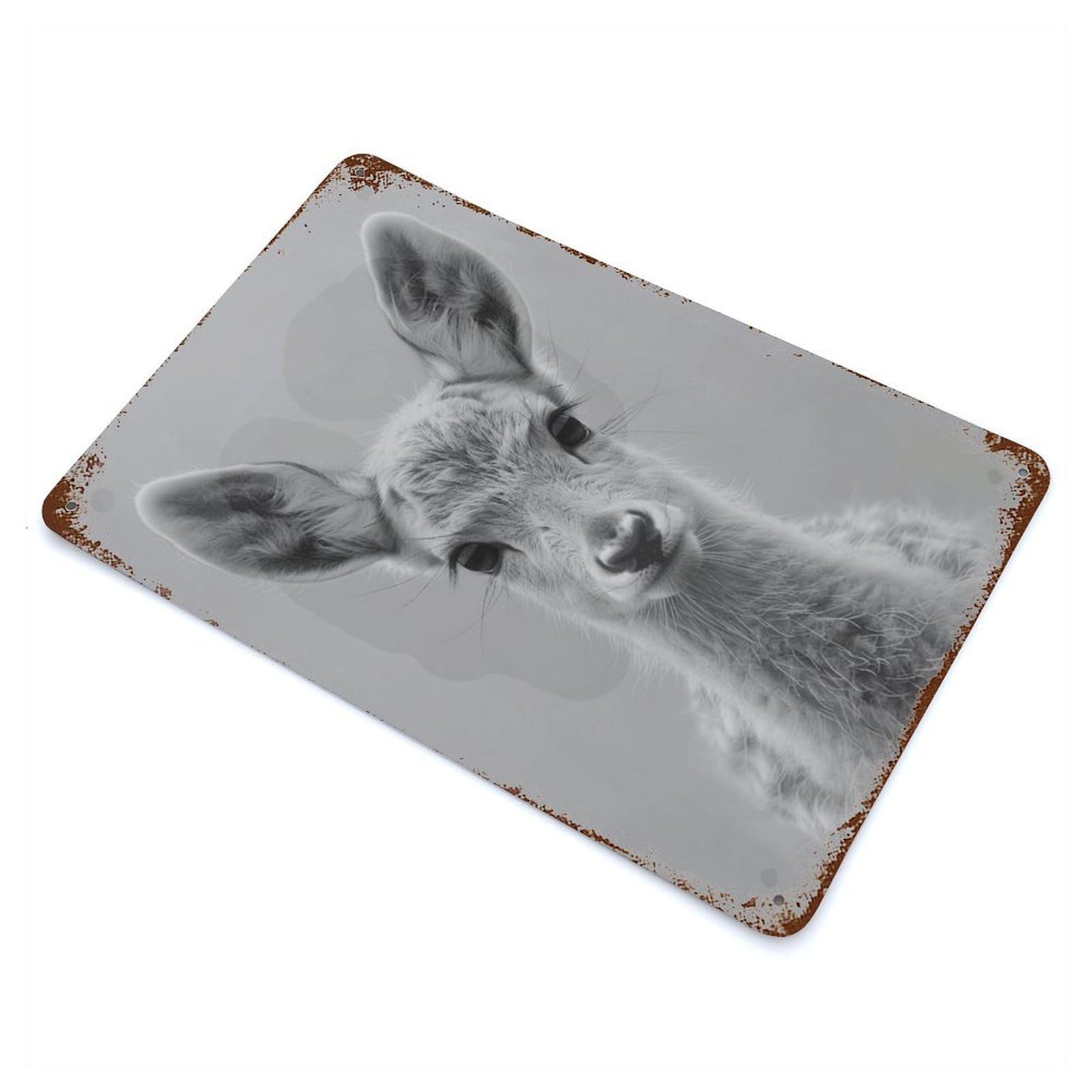 Rust Effect Monochrome Deer Portrait Aged Metal Wall Plaque 11.8"x7.9", Shabby Chic Decor for Basement, Hobby Room And Garage Decor