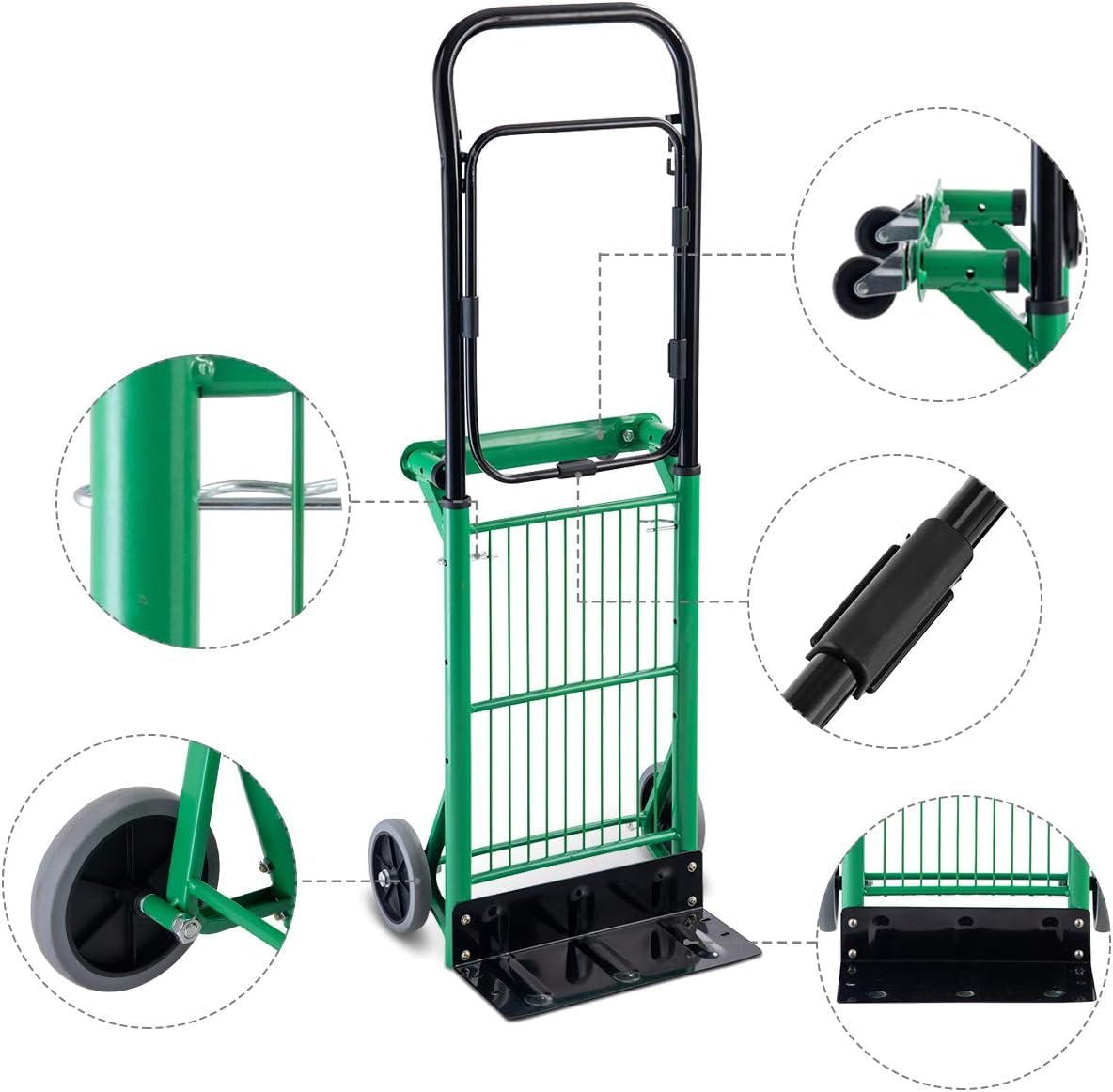COSTWAY Wózek transportowy 2 w 1, składany, obciążenie do 90 kg, regulowana wysokość, stalowa rama, układający się w stos, wózek schodowy