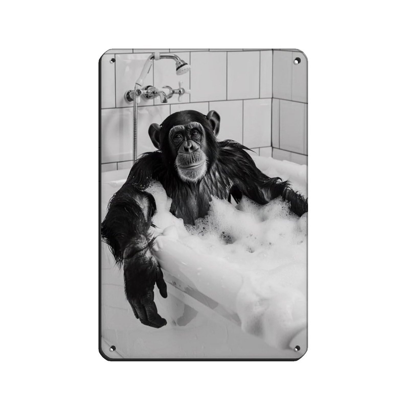 Monkey in The Bathtub, Funny Animal Poster (2) Retro Poster Metal Tin Sign Chic Art Retro Iron Painting Bar People Cave Cafe Family Garage Poster Wall Decoration 8x12inch(20x30cm)