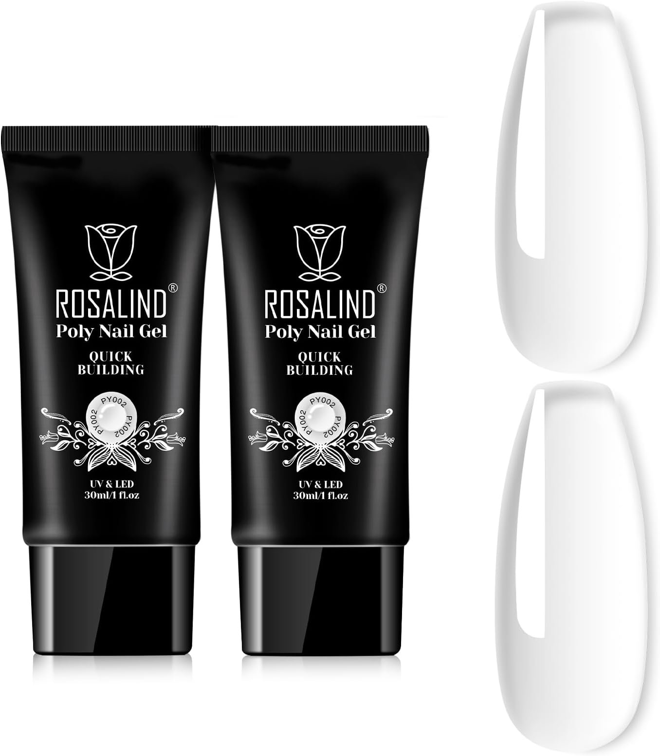 ROSALIND Clear Extension Gel, 2 PCS 1oz/30ml Clear Poly Nail Gel kit Builder Transparent, Nail Thickening Poly Tube Need UV Lamp