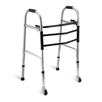 ANATOMIX Adult Folding Walker with Dual Hand Brakes, Lightweight Adjustable Frame With Wheels, Mobility Aid for Seniors