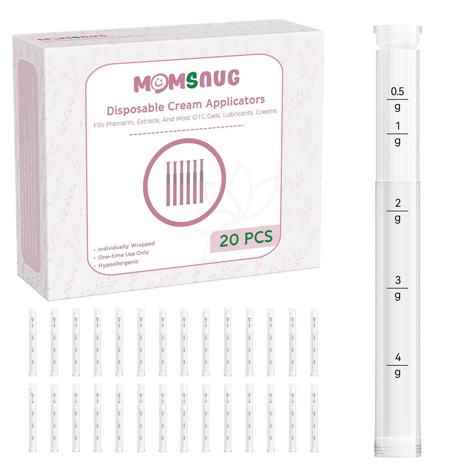 Disposable Vaginal Cream Applicators for Women, Vaginal Gel Applicator with Dosage Markings, Hygienic Threaded Injector Fits Premarin, Estrace, Preseed and Most OTC Gels, and Lubricants (20 Pack)