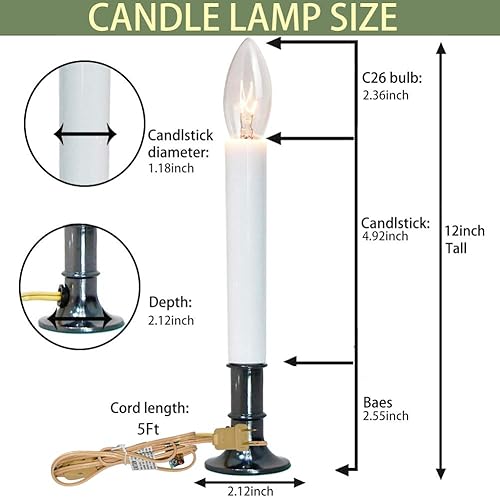 Miniatura 2 de GOOTHY Velas eléctricas para ventana con base chapada en níquel, lámpara de velas de Navidad con bombilla transparente C26, encendidoapagado,