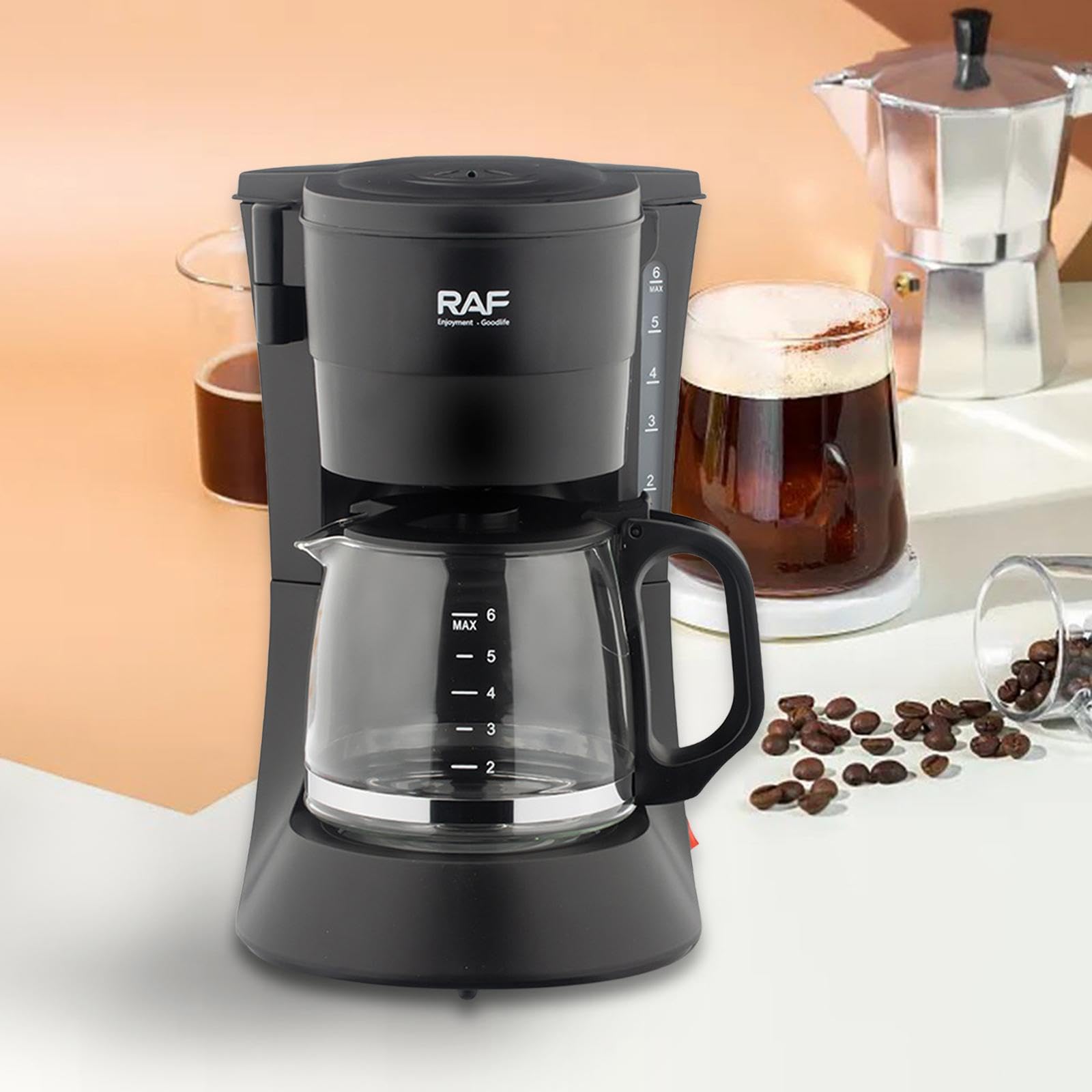 Cafetera Por Goteo con Adaptador Europeo, Indicador de Nivel de Agua Reutilizable, Máquina de Café con Filtro de Semiautomático para Ca