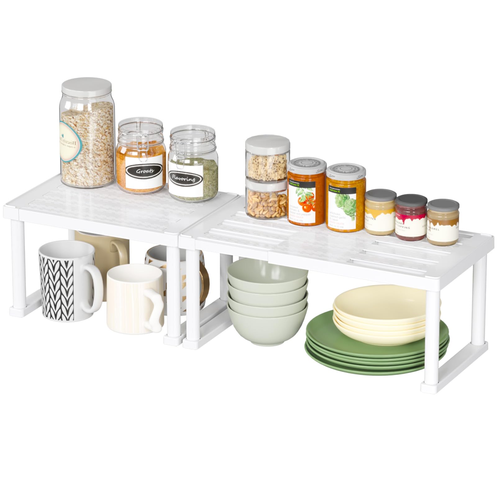Lifewit Set di 2 portaspezie, organizer da cucina, scaffale per armadio, espandibile, multifunzionale, da cucina, piano di lavoro, armadio, scaffale, bianco