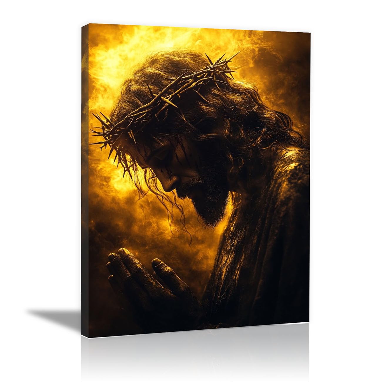 QUSAAOU Canvas Wall Art Jesus Abstract Jesus Image icture Christianity Cross Poster Print Painting for Living Room Bedroom Prayer Room Home Decorate(yellow)-70x100cm Framed